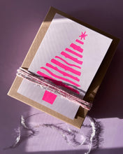 Load image into Gallery viewer, Christmas Tree Screen Printed Card Brighth Pink
